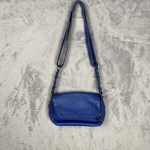 Fossil Leather Flap Shoulder Bag Purse Preston Pebbled Grain Blue Handbag Zipper